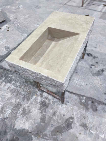 Wall-Mounted Travertine Arc Sink