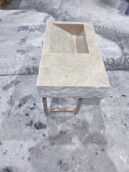 Wall-Mounted Travertine Arc Sink