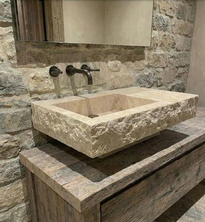 Wall-Mounted Travertine Arc Sink
