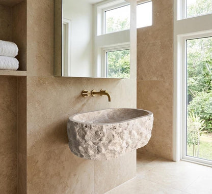 Travertine Oval Wall-Mount Sink
