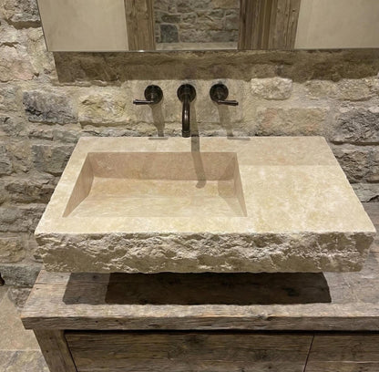 Wall-Mounted Travertine Arc Sink