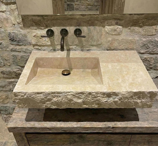Wall-Mounted Travertine Arc Sink