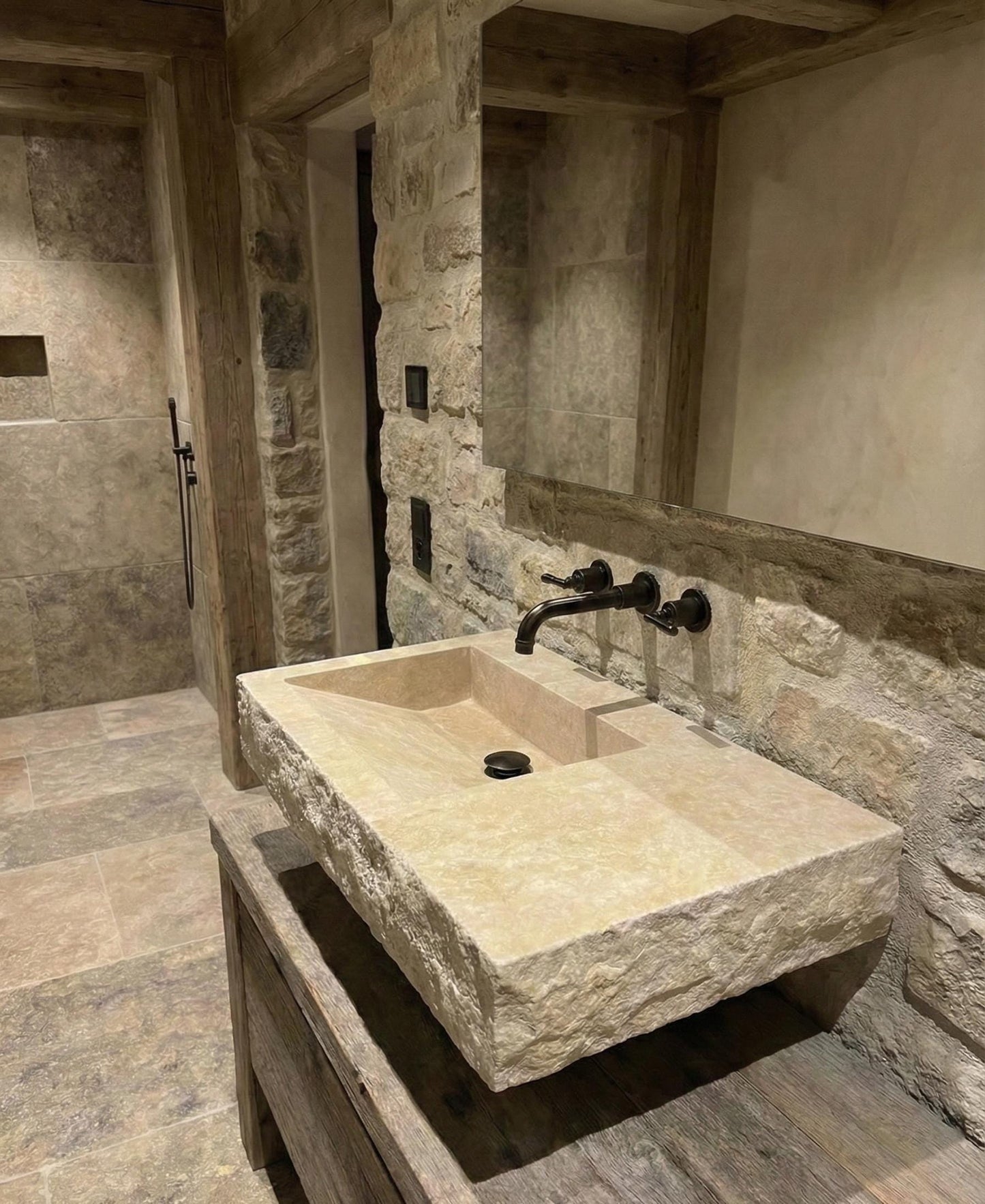 Wall-Mounted Travertine Arc Sink