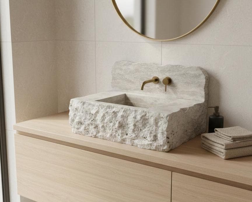 Travertine Sink with Backsplash