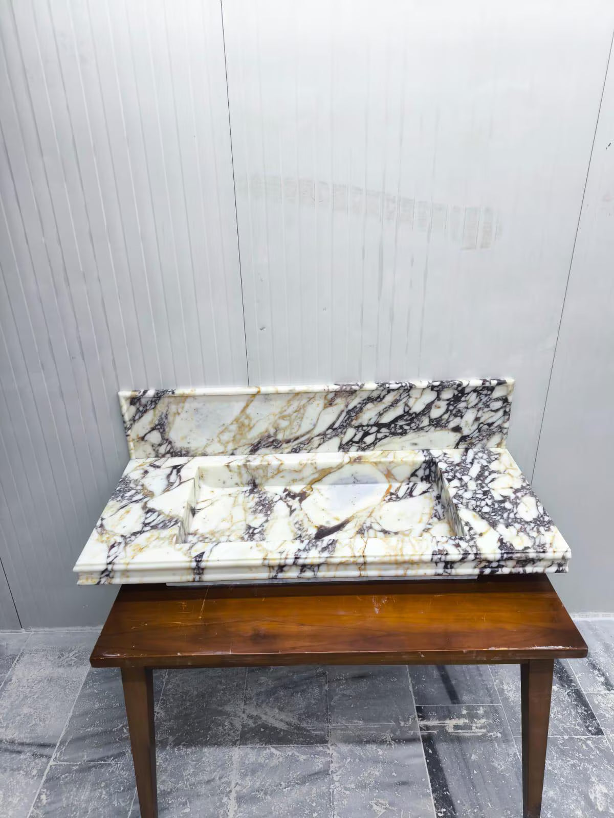Calacatta Viola Marble Vanity Top Sink with Backsplash, Handmade Natural Stone Bathroom Sink, Custom Countertop Basin