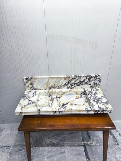 Calacatta Viola Marble Vanity Top Sink with Backsplash, Handmade Natural Stone Bathroom Sink, Custom Countertop Basin